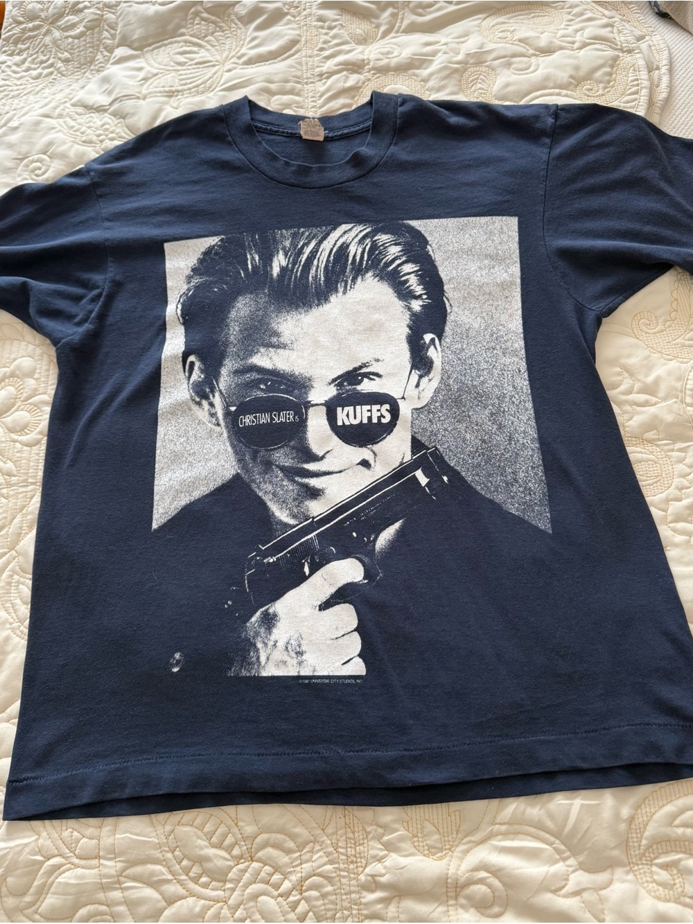 Christian Slater Screen Stars Navy Graphic Tee with Black-and-White Photo Print